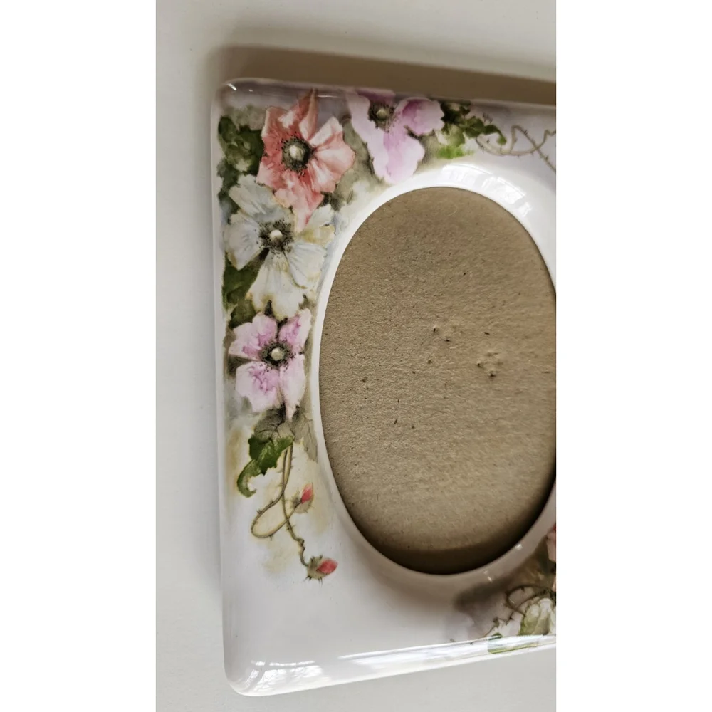 Vintage Terragrafics Ceramic Floral Picture Frame 5x7 Hand Painted Flower Design